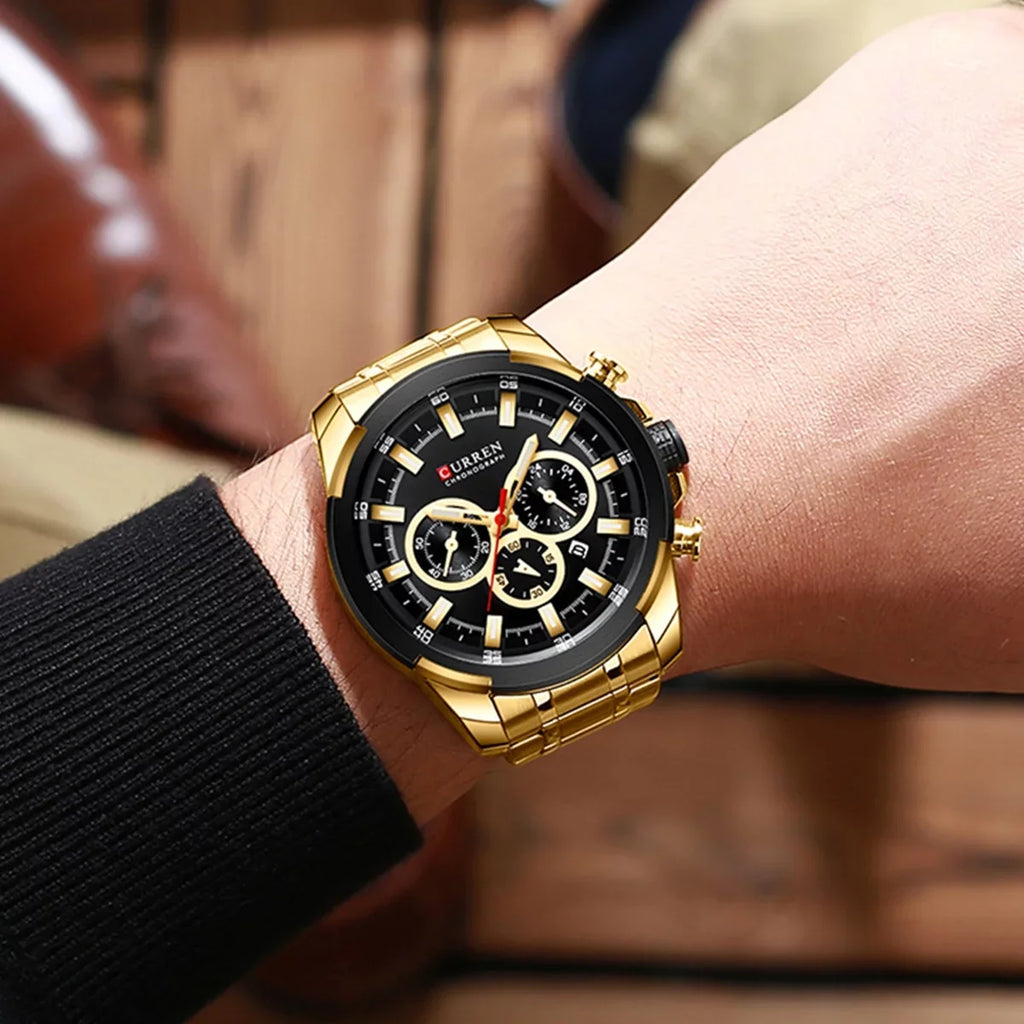 Three Indicator Stainless Watches Male Waterproof Second Quartz with Sub-Dials Wristwatch Luminous Hands Minute CURREN Stra Man Calendar Men Microsecond for Watch Chronograph Date 8361 Steel