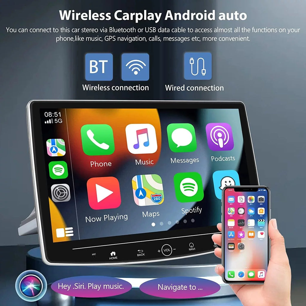 10.1'' Single Android 11 ,with Carplay Wireless Podofo Screen Apple Radio Cable Car Microphone&Backup 1 Camera Audio Bluetooth Touch Auto 2+32G Stereo Android