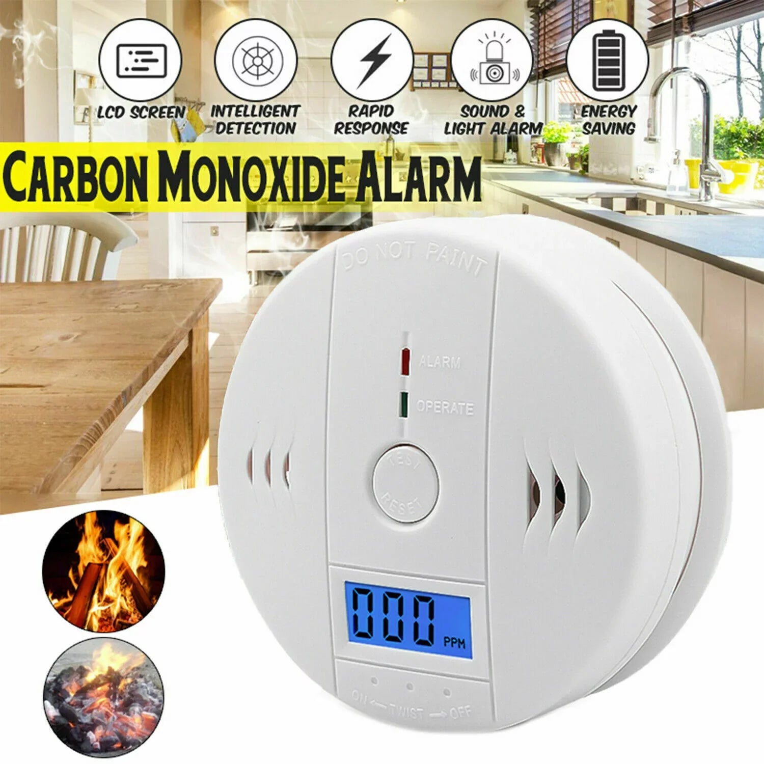 Monoxide Carbon Alarm Battery and Monoxide Carbon Detector, Bedroom for Powered House