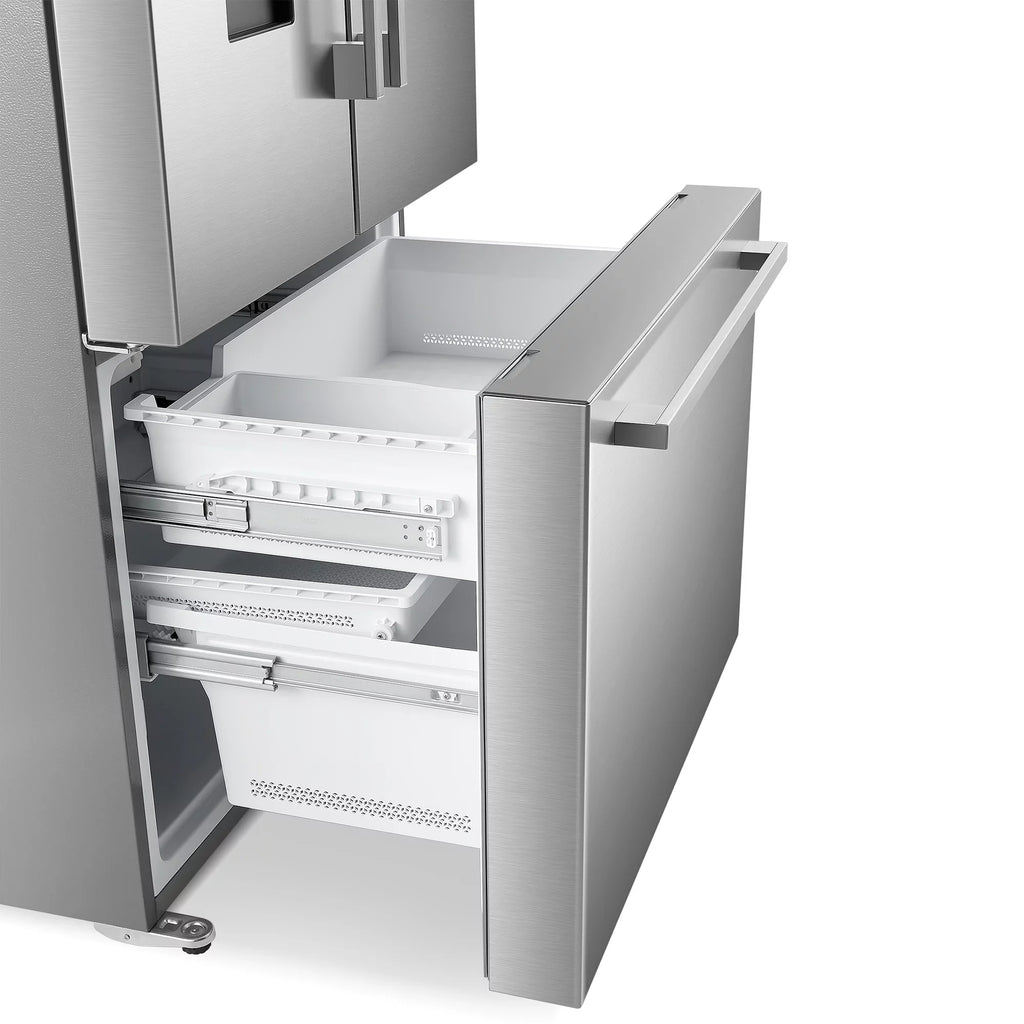 in ft. French Stainless Door Dispenser 3-Door Steel cu. Refrigerator 22.4 Moisture