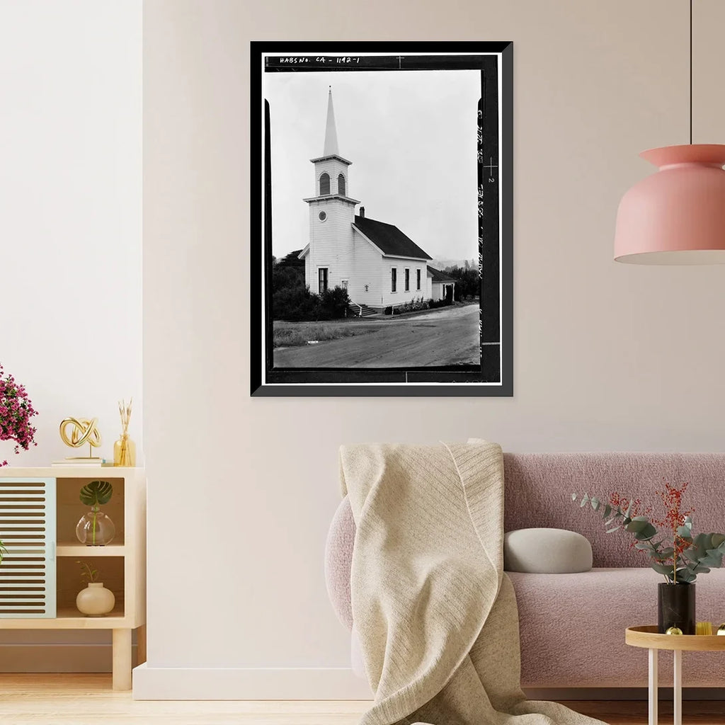 21-7/8" Church, Soquel, Santa Congregational x County, 17-7/8" Print, Cruz CA, Historic Framed