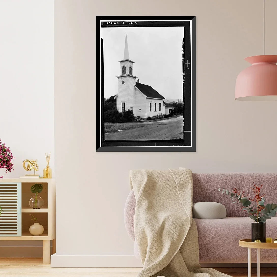21-7/8" Church, Soquel, Santa Congregational x County, 17-7/8" Print, Cruz CA, Historic Framed
