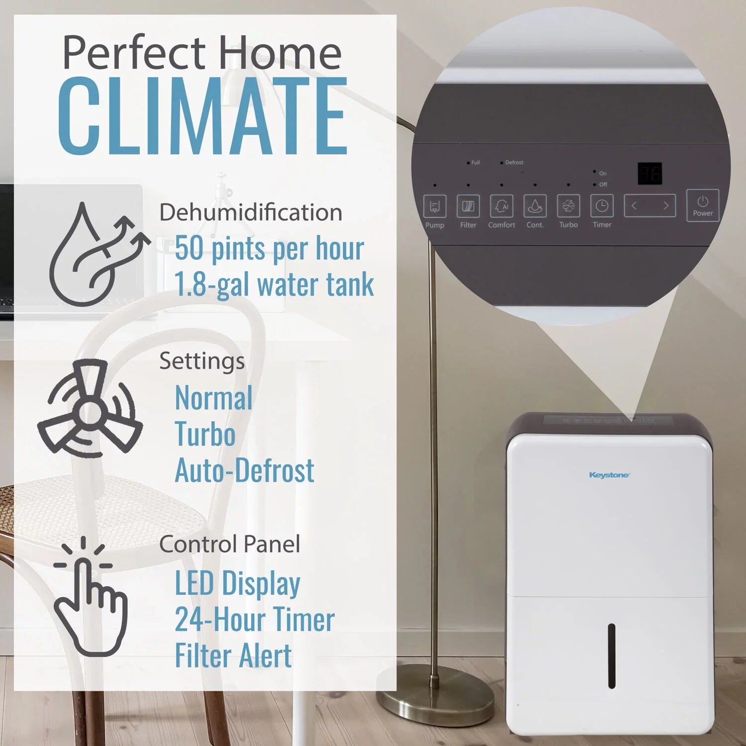 Dehumidifier Electronic 50 Built-In Pint Controls and Keystone Pump with