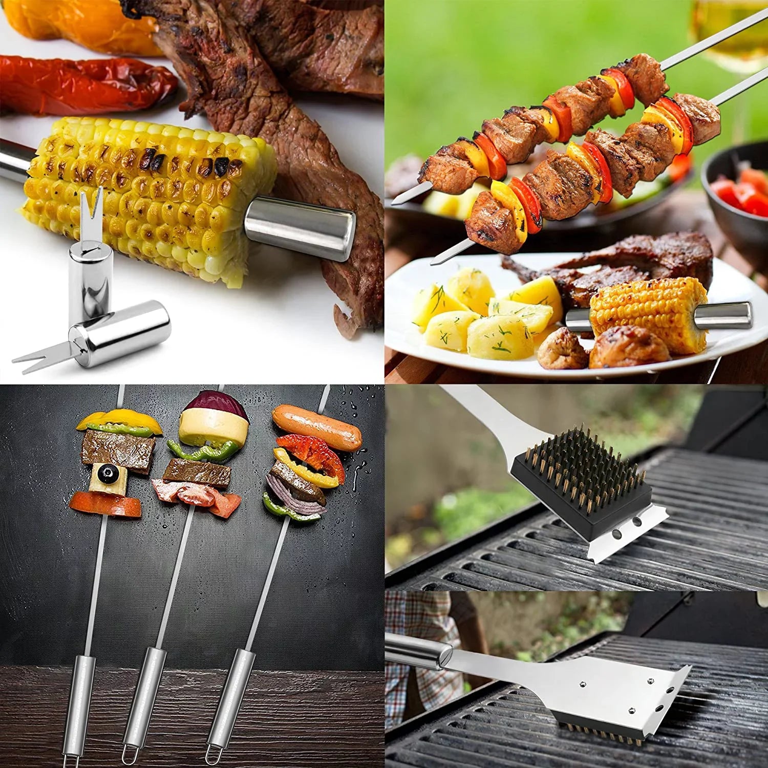 Tongs with Storage Tools Accessories Dad, Gift Reinforced for Aluminum Man Grill Outdoor Case Grilling for Birthday Utensil Kit 19-Piece Set Stainless-Steel -Complete Grill Barbecue
