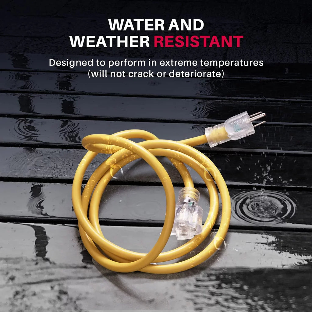 Yellow 3 Gauge, 1250W, Durable , & Flexible, Abrasion Oil 16 Cord 100 & Extension Lighted, Plug 125V, ft Smart - Fits. Prong, Use, 10 Outdoor Indoor LifeSupplyUSA Defensive,