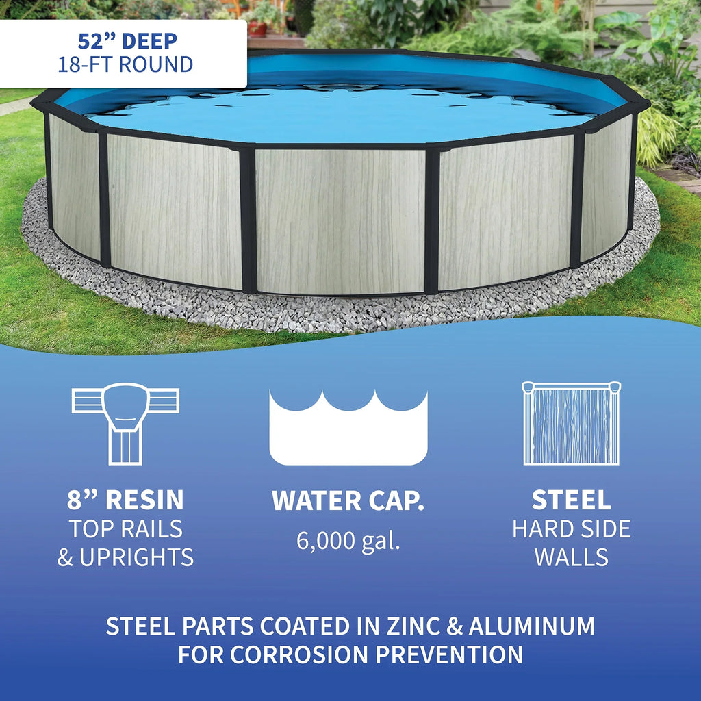 with Round Blue Top Pool 8-in Wave Rail Deep 18-ft Package Savannah Hybrid 52-in