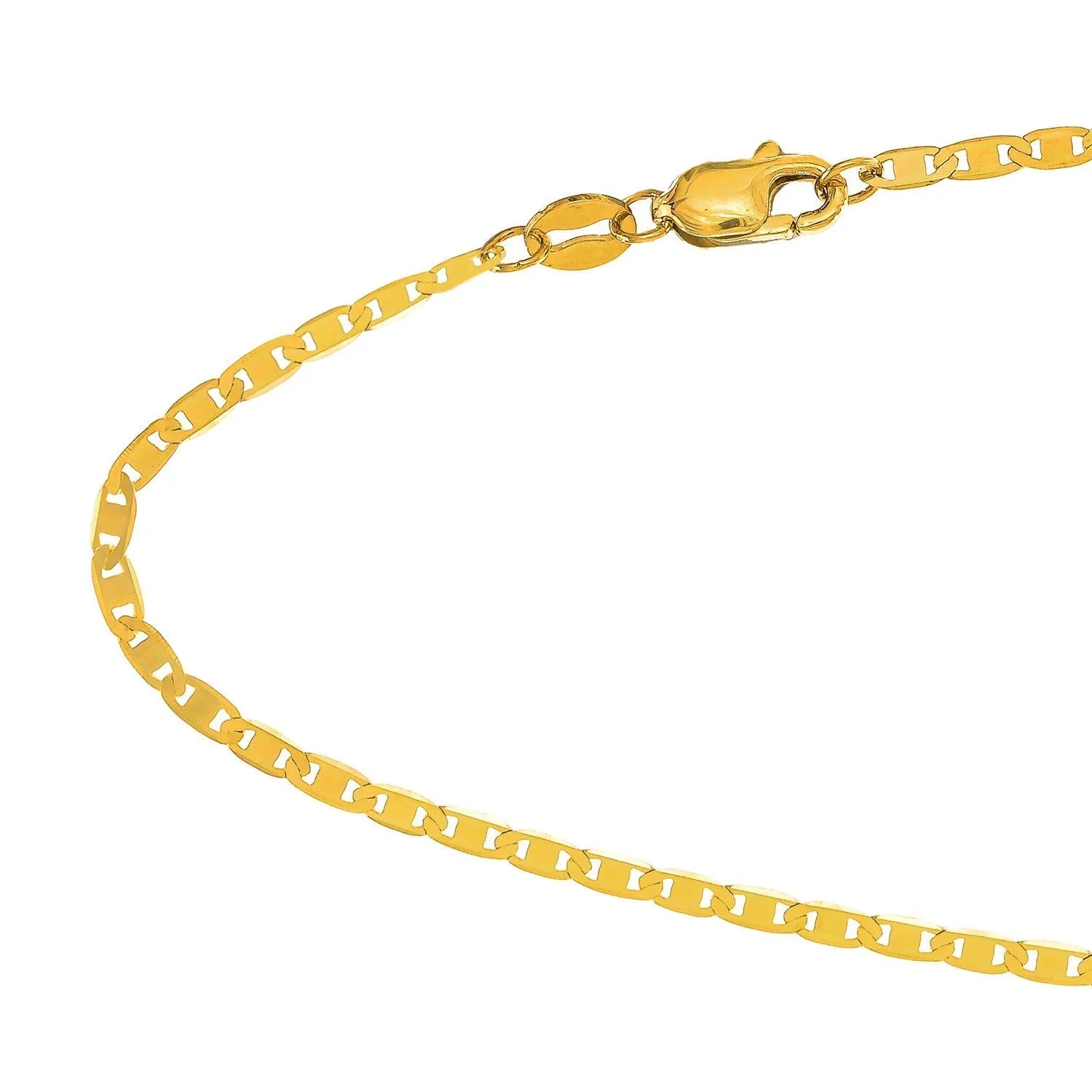 Inches, Anklet, - 2.3 Solid Gold mm Chain Claw Clasp 10k 10 Mariner Yellow Lobster 1.7gr.