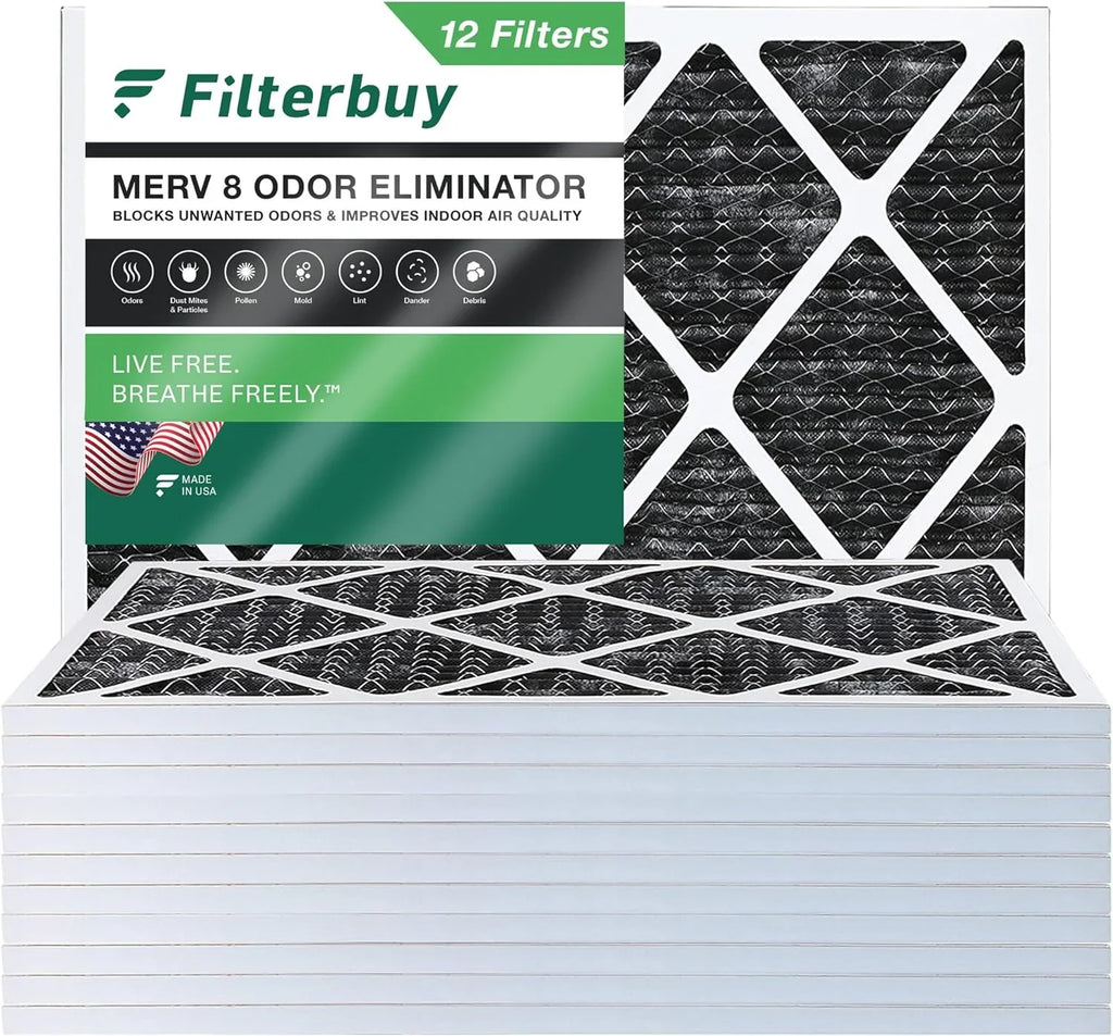 Air Filterbuy Activated 22x24x1 Pleated Odor AC with Carbon 8 Eliminator Filters (12-Pack) MERV Furnace HVAC