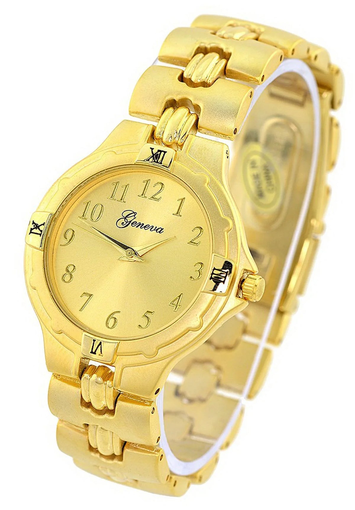 17mm fits 38mm Fashion dial, metal link watch Styling case. 7.5 wide bracelet 7.5 Ladies Desiger Gold-Tone thick Gold-tone Silver-Tone wrists
