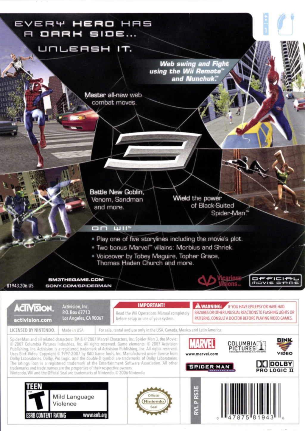 3 Disc Nintendo Spider-Man Wii Only