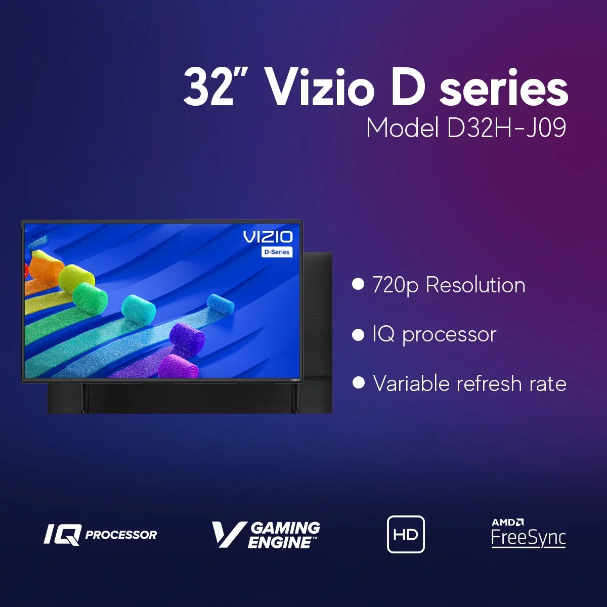 Free Inch with (No IQ Class and VIZIO Smart LED - Mount Processor, (Refurbished) HD TV Restored Series Stands) Wall D V-Gaming D32H-J09 Chromecast 720p Built-in 32 AirPlay Engine, +
