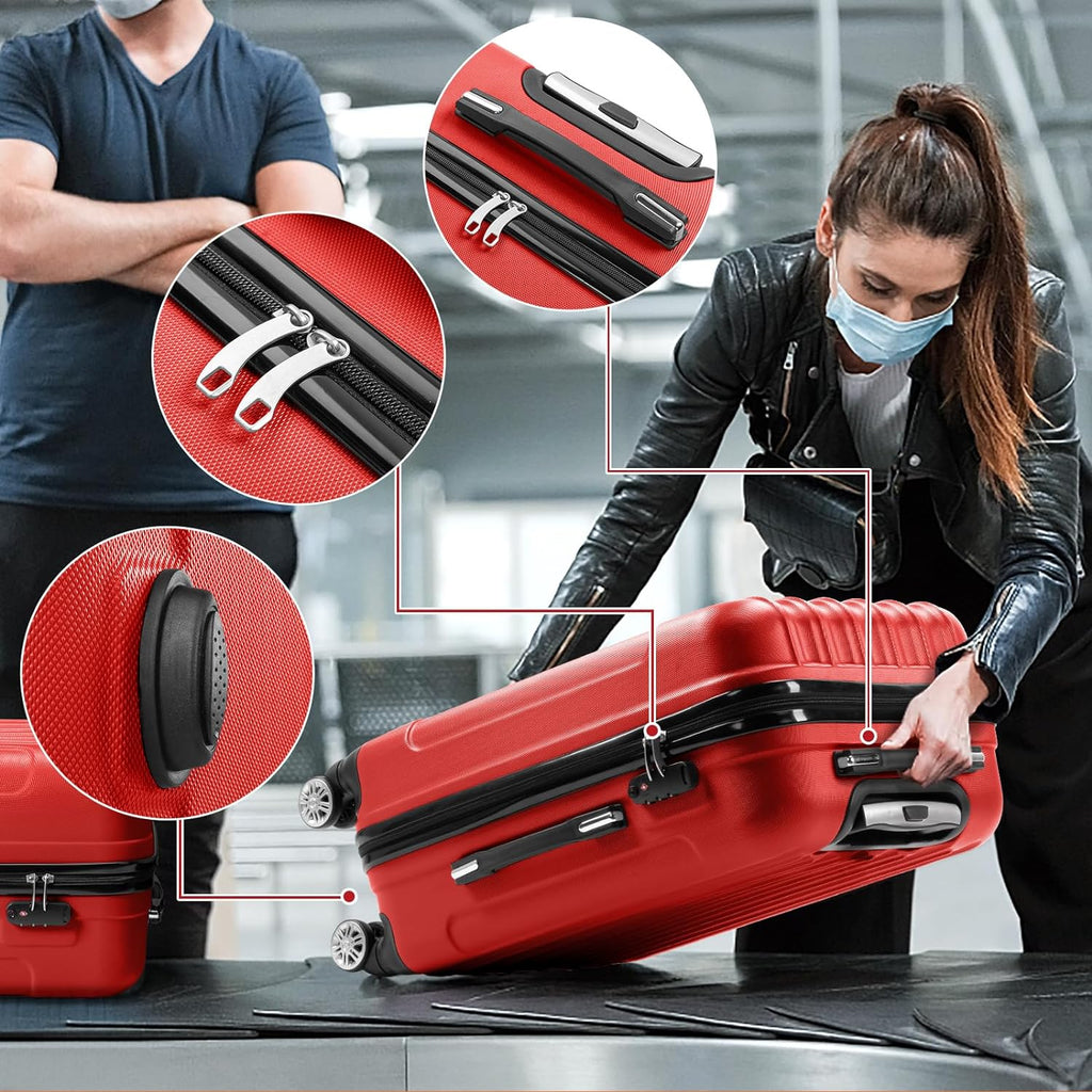 ABS Portable 3 & Red TSA (20/24/28) Spinner for Business Luggage - Lightweight Sets Set Luggages Suitcase of lock, on with Carry Wheels Travel Hardside