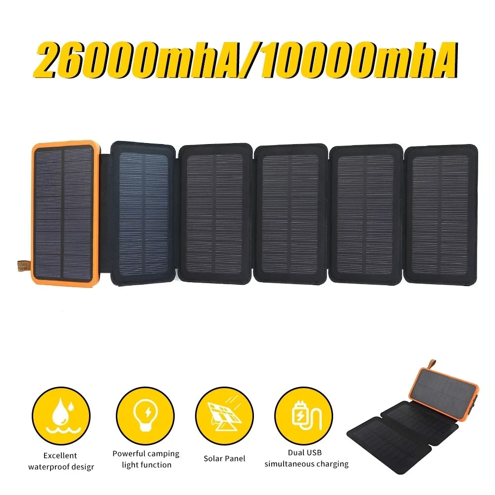 Outdoor Power Battery for Fast Bank, Phones, Tablets 26000mAh, Charge Portable Charger Solar Pack