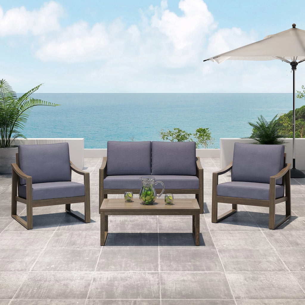 Gray Wood Dark and with 4 Seater Cushions, Set Johnlucas Studio Outdoor Acacia Gray Chat