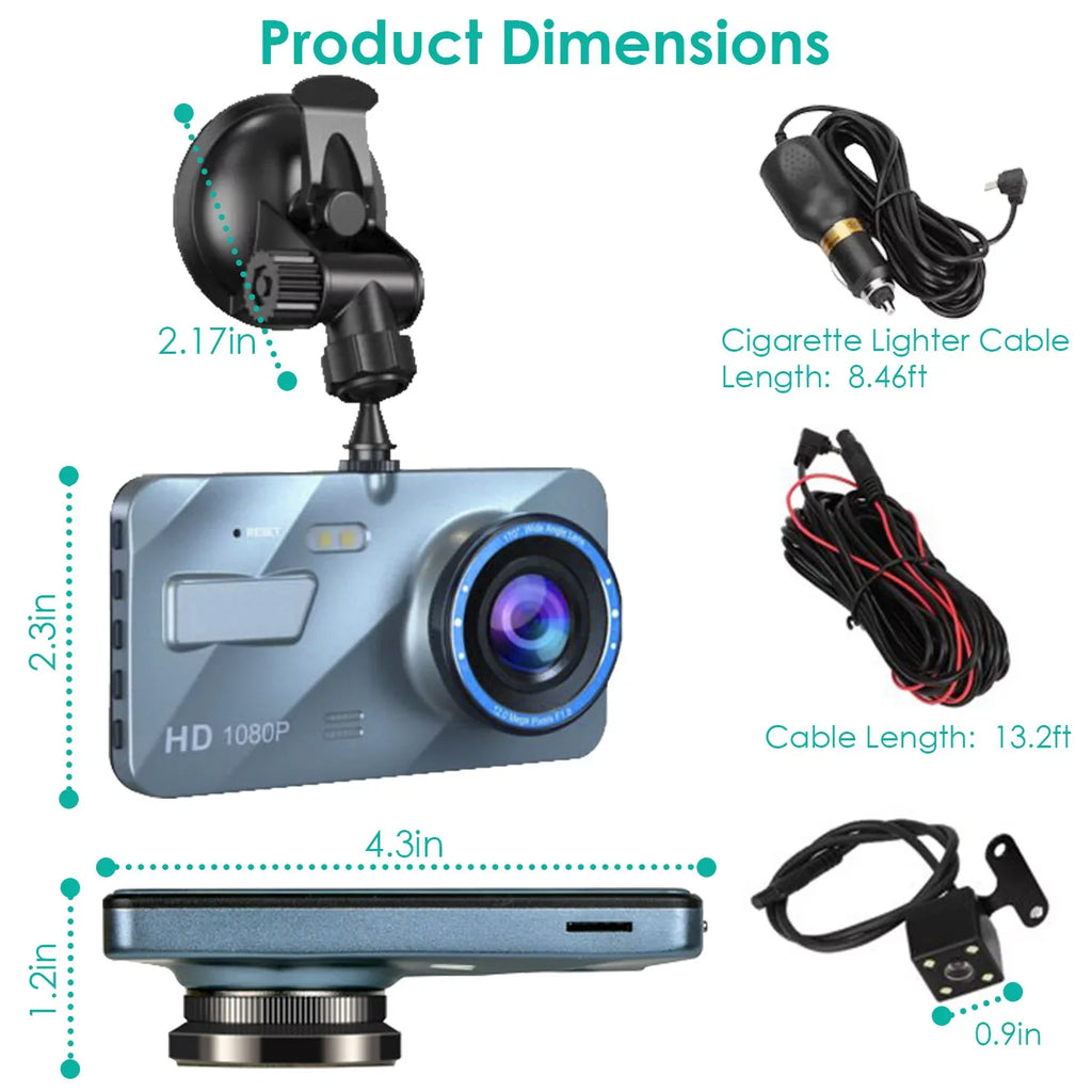 Parking 4.5" Camera Monitor&G-Sensor, Dual 70° Dash Angle,G-Sensor, iMounTEK Car Rear with Wide and Super Front Cam Dash