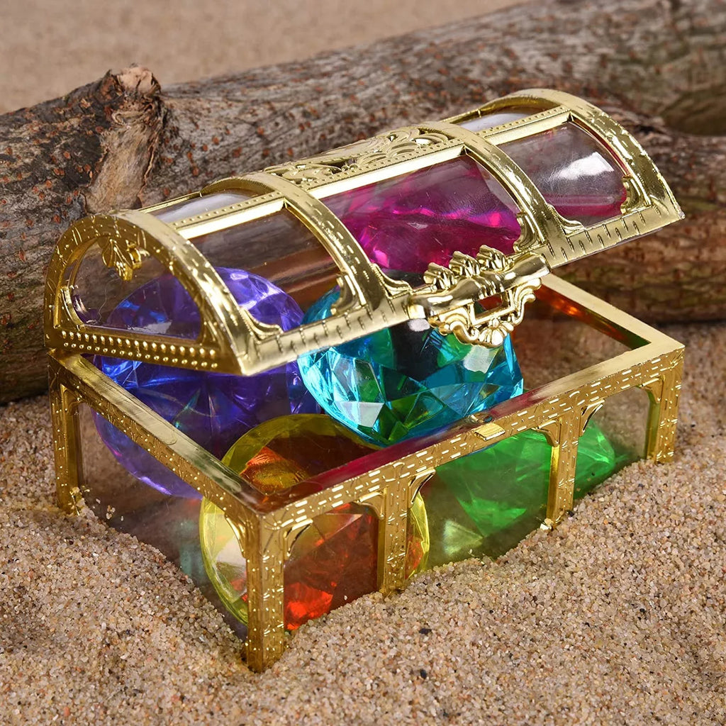 Dive Toys Diamonds Diving with Treasure Swimming Sets Set Toy 6 Gem Use Box Throw Gift Underwater for Pirate Treasures Colorful Big Summer (golden) Pool