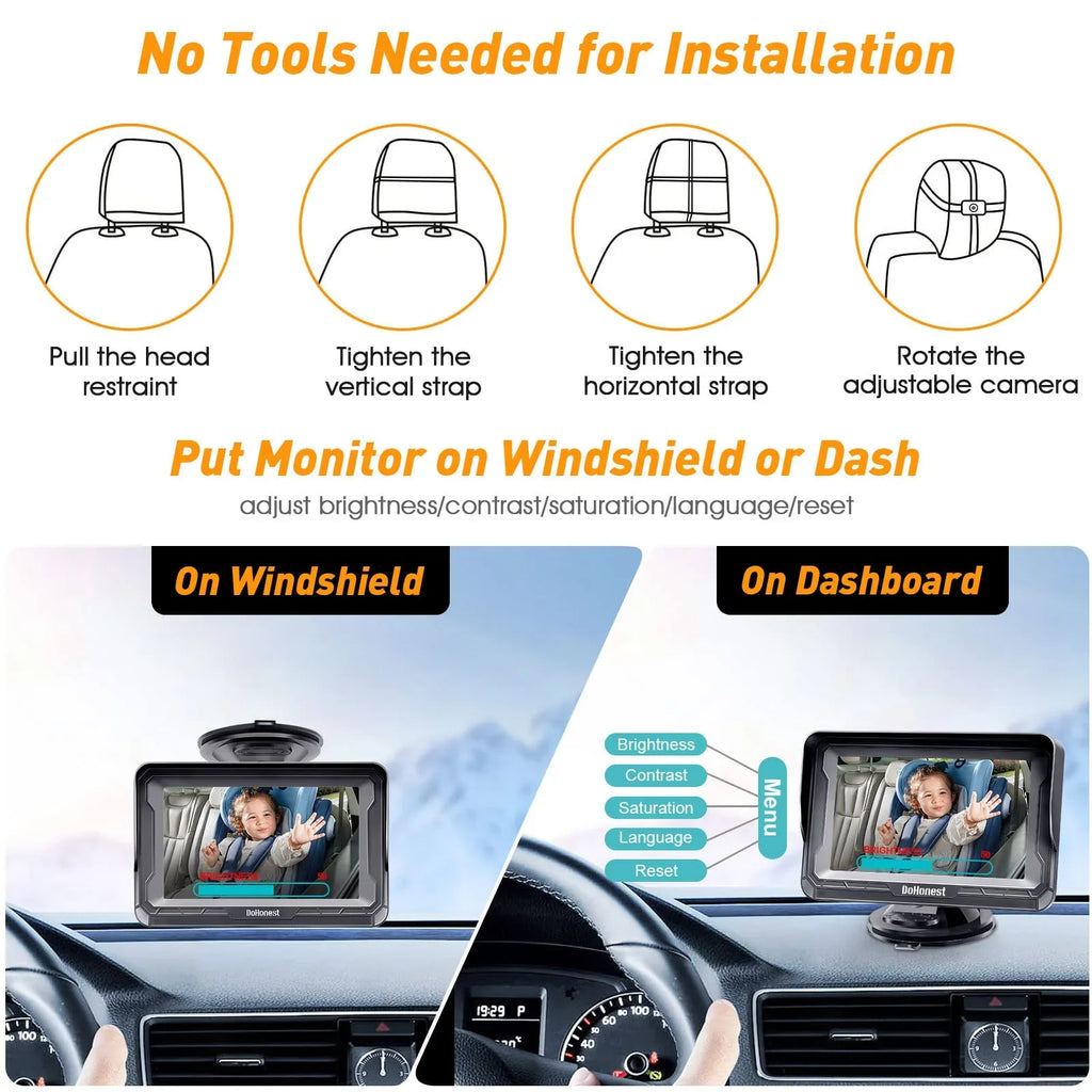 Easy -V33 Backseat DoHonest Vision 3 Plug and Kids 360&deg; Rear Crystal Car Baby Car Camera Night with Play Install 1080P: Two Monitor Facing Camera Rotating Baby Camera Mins