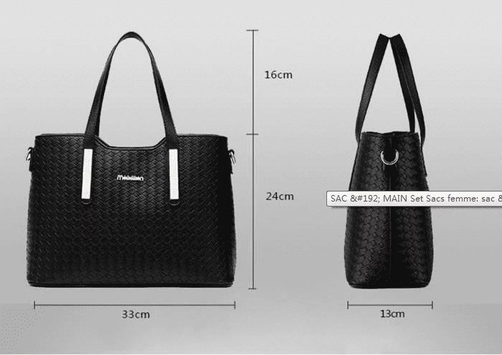 Big Pu Bag Handbag Tote Smarit Leather Shoulder 3 Set Set Bags Weave Pieces Bag Women Purse Capacity
