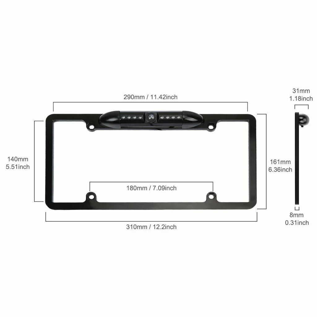 Black Backup Plate License Frame Night Rearview Camera 170° Vision Reverse Car