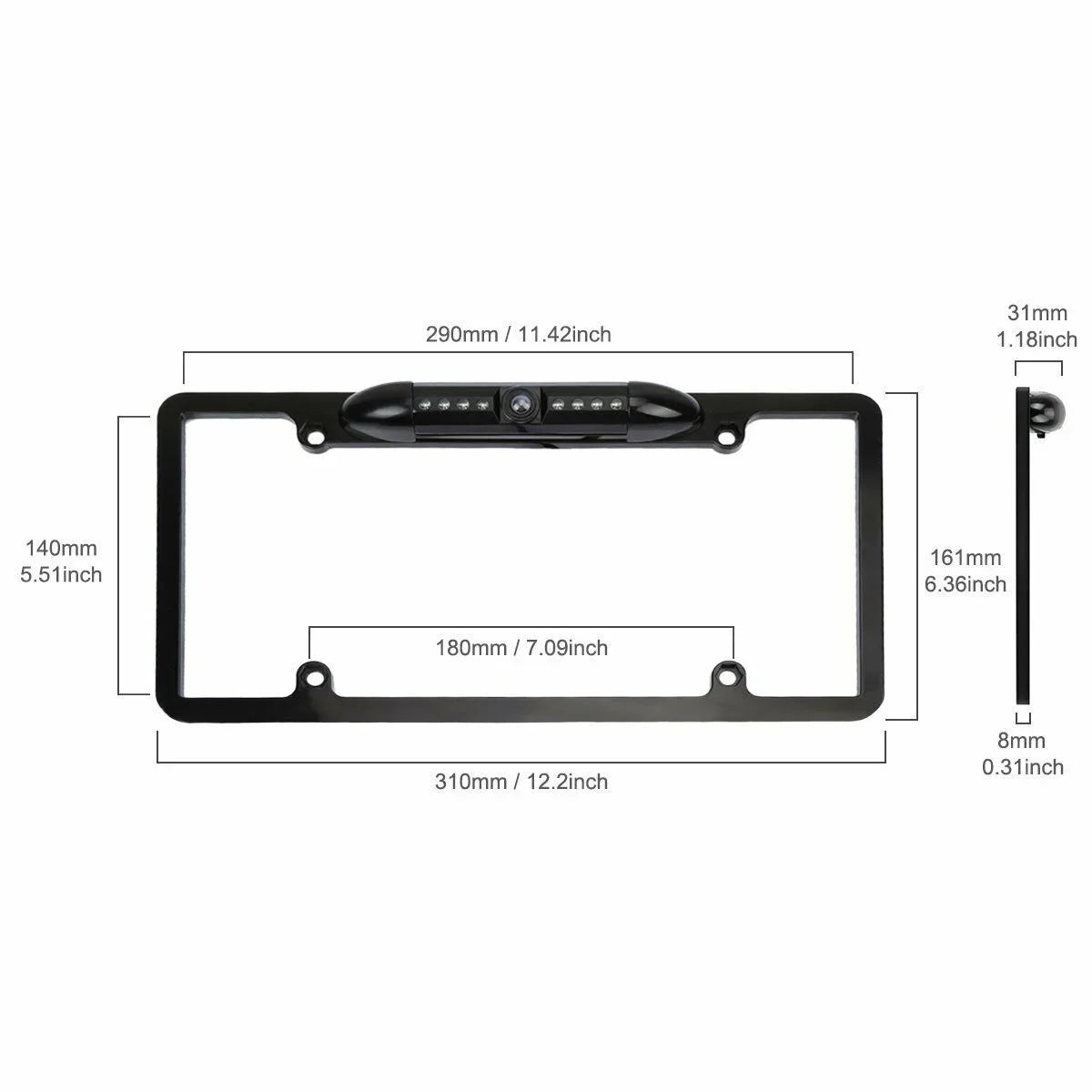 Black Backup Plate License Frame Night Rearview Camera 170° Vision Reverse Car
