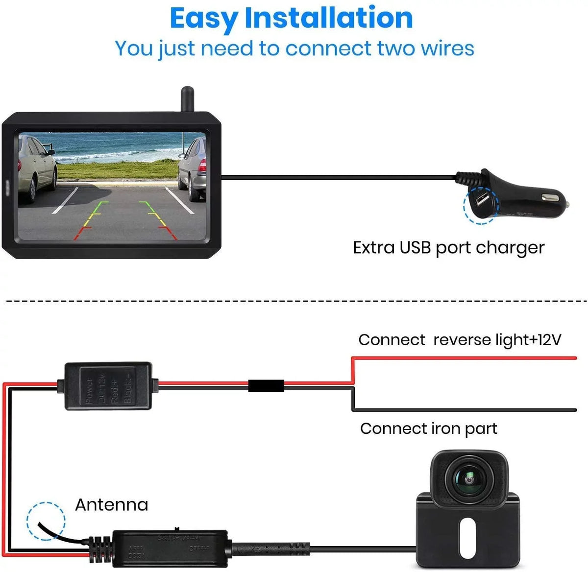 AUTO-VOX 2.4G Truck, Dual Digital Monitors Up Car, Back Camera TFT with for Stable Systems, Channels RV,Camper 5" Trailer View Signal Wireless W7PRO Camera, Rear Cam