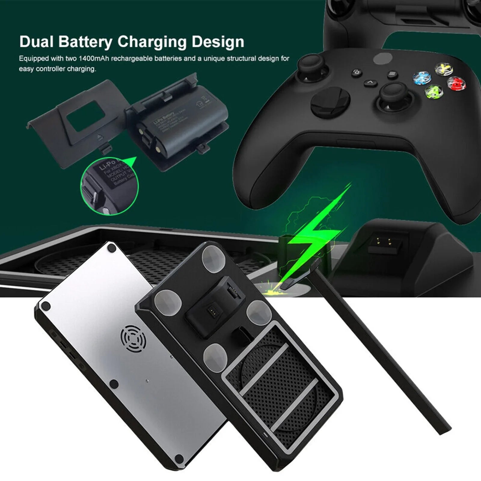 Packs with Fan Station Holder Battery & Stand Organizer, X Games with Cooling Series for mAh 2 Controller Storage Dual Headphone Xbox Dock X/S, 1400 Charging 12 Charger Vertical with Cooling Station