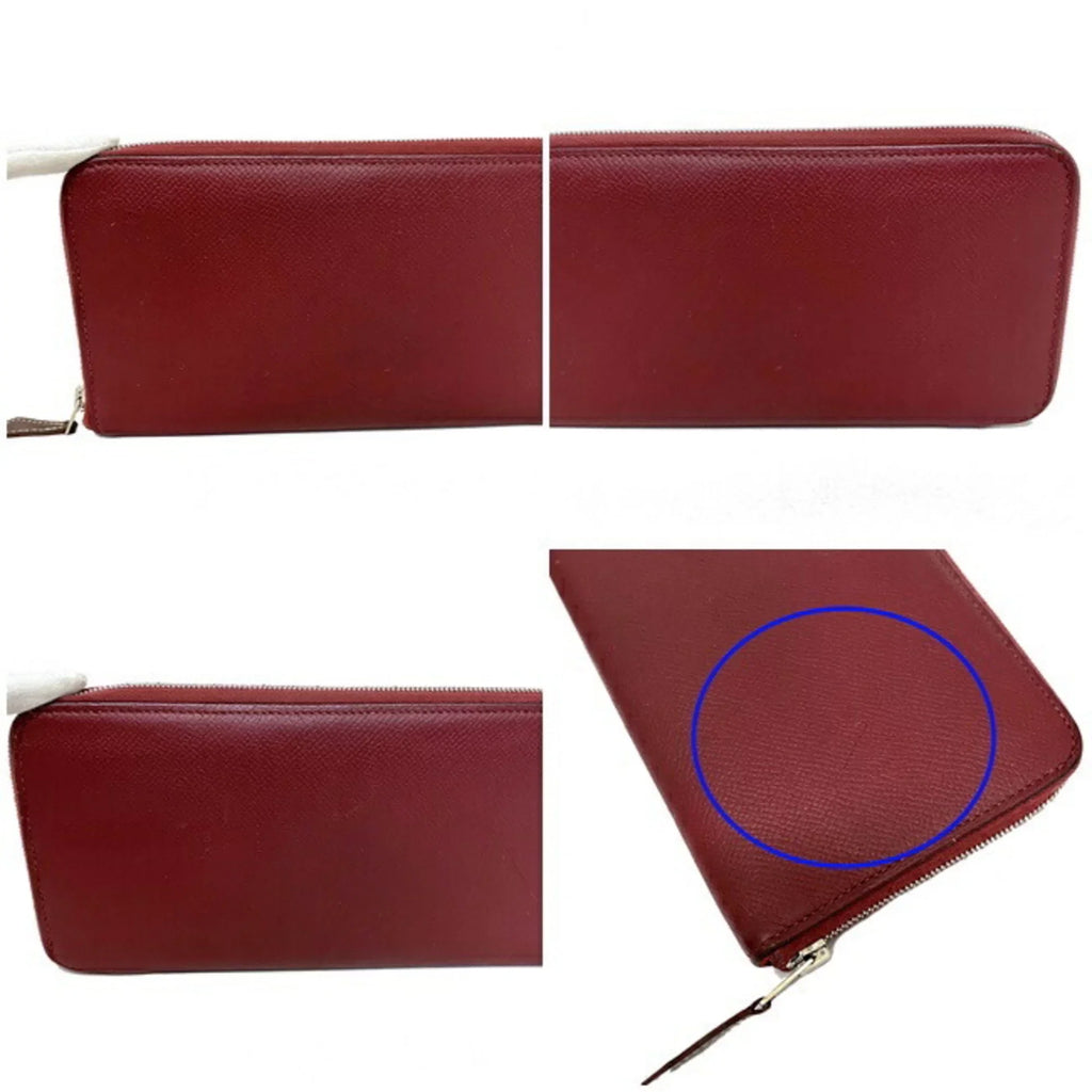 Round Azap Glenat Wallet Hermes Leather Long In (Good) Pre-Owned Rouge Bordeaux Epson Ladies Silk