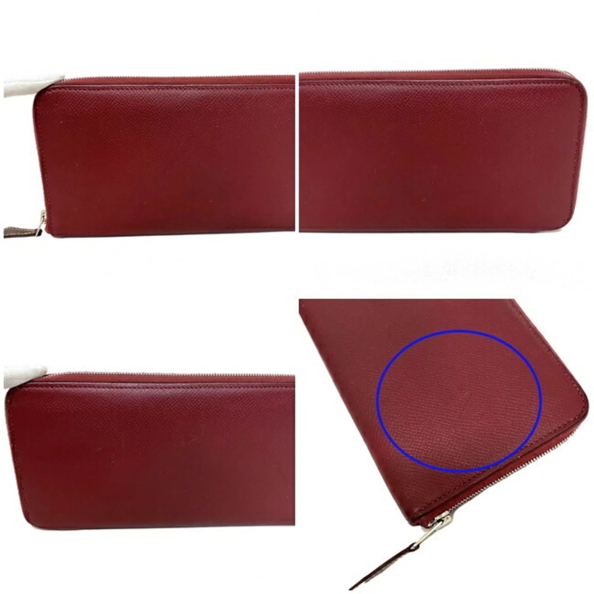 Round Azap Glenat Wallet Hermes Leather Long In (Good) Pre-Owned Rouge Bordeaux Epson Ladies Silk