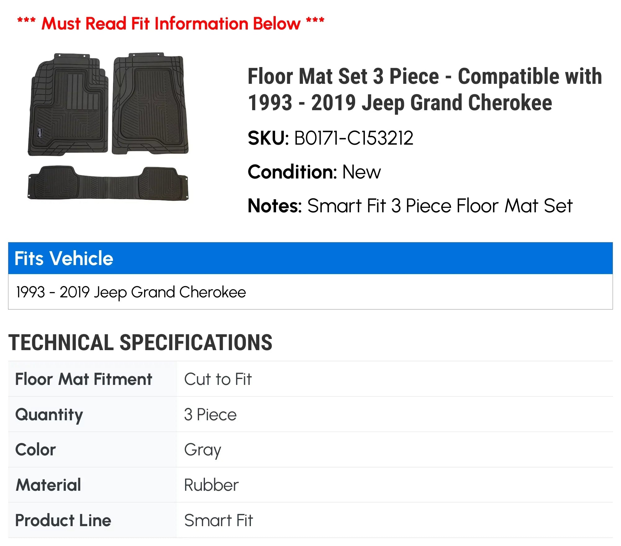 Floor 1994 1996 2010 2000 - Cherokee 2003 2001 2006 1997 2017 Set 2013 Jeep 2005 2004 2014 2015 1993 2008 2009 with 1998 1995 Grand 2011 Mat 2016 Piece 2012 1999 2002 2007 Fits 2019 - 3