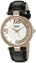 with Strap Rose Watch Black Crystal Women's Gold Leather Thru Quartz BUR150BKR Accents Dial with Swarovski and See