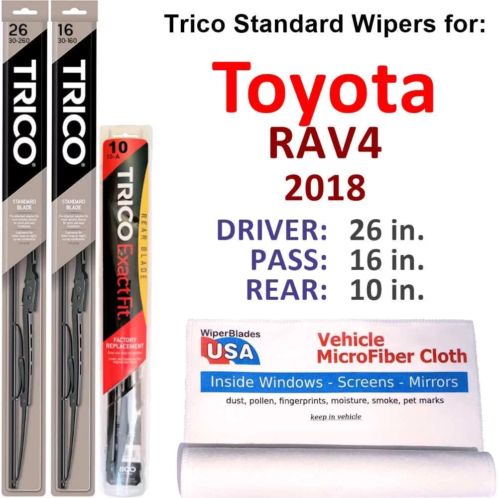 of w/Rear 3) Blades 2018 RAV4 Toyota Wiper (Set Wiper