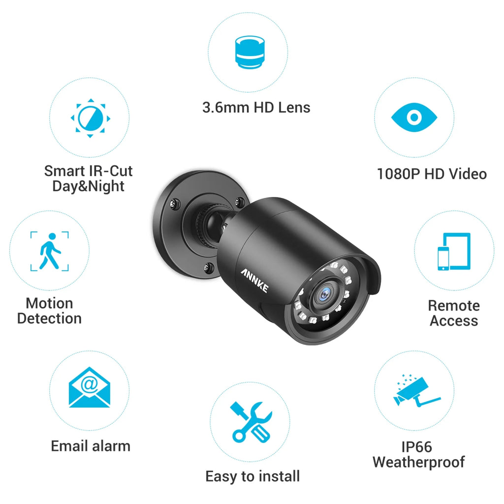 Camera 4 Security Outdoor Home Moistureproof, Pack Indoor, Surveillance 1920TVL, 1080P Vision, Night/Day Camera Bullet IP66