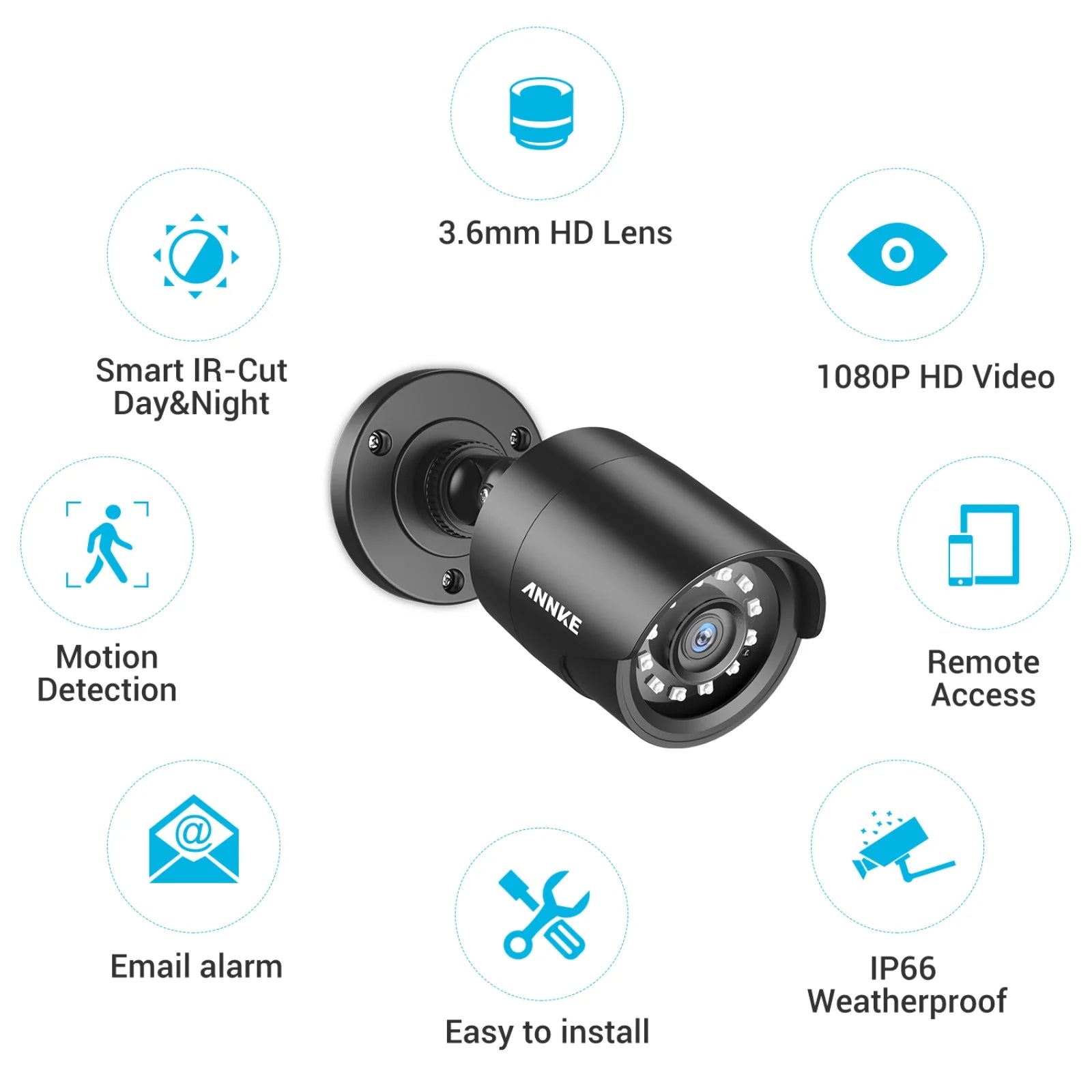 Camera 4 Security Outdoor Home Moistureproof, Pack Indoor, Surveillance 1920TVL, 1080P Vision, Night/Day Camera Bullet IP66
