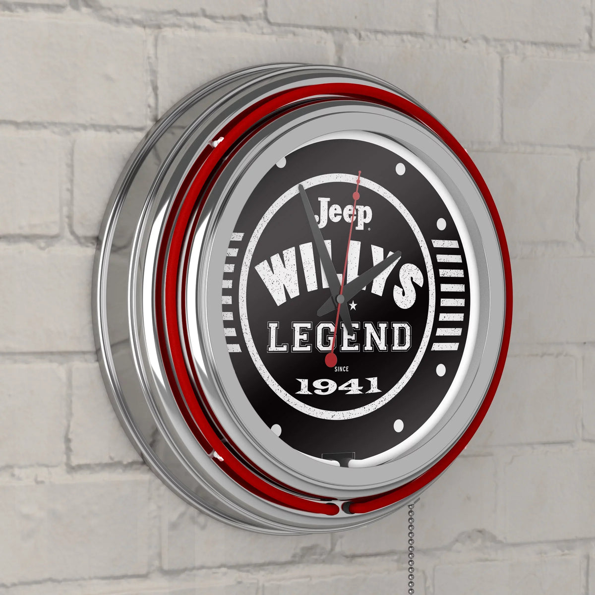 with Cave Double Analog Accessories (Red) Wall Black or Clock-Jeep Rung Legend Man Willys Garage, Chain-Pub, Clock Pull Neon