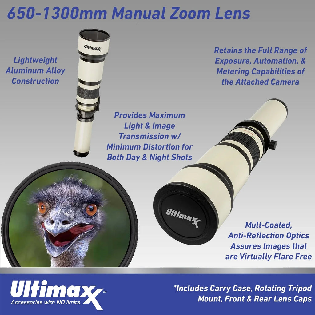 Cameras 2X- (with 1300-2600mm) 1300mm More for Lens 650 & Telephoto Manual F-Mount Ultimaxx Nikon f/8 to