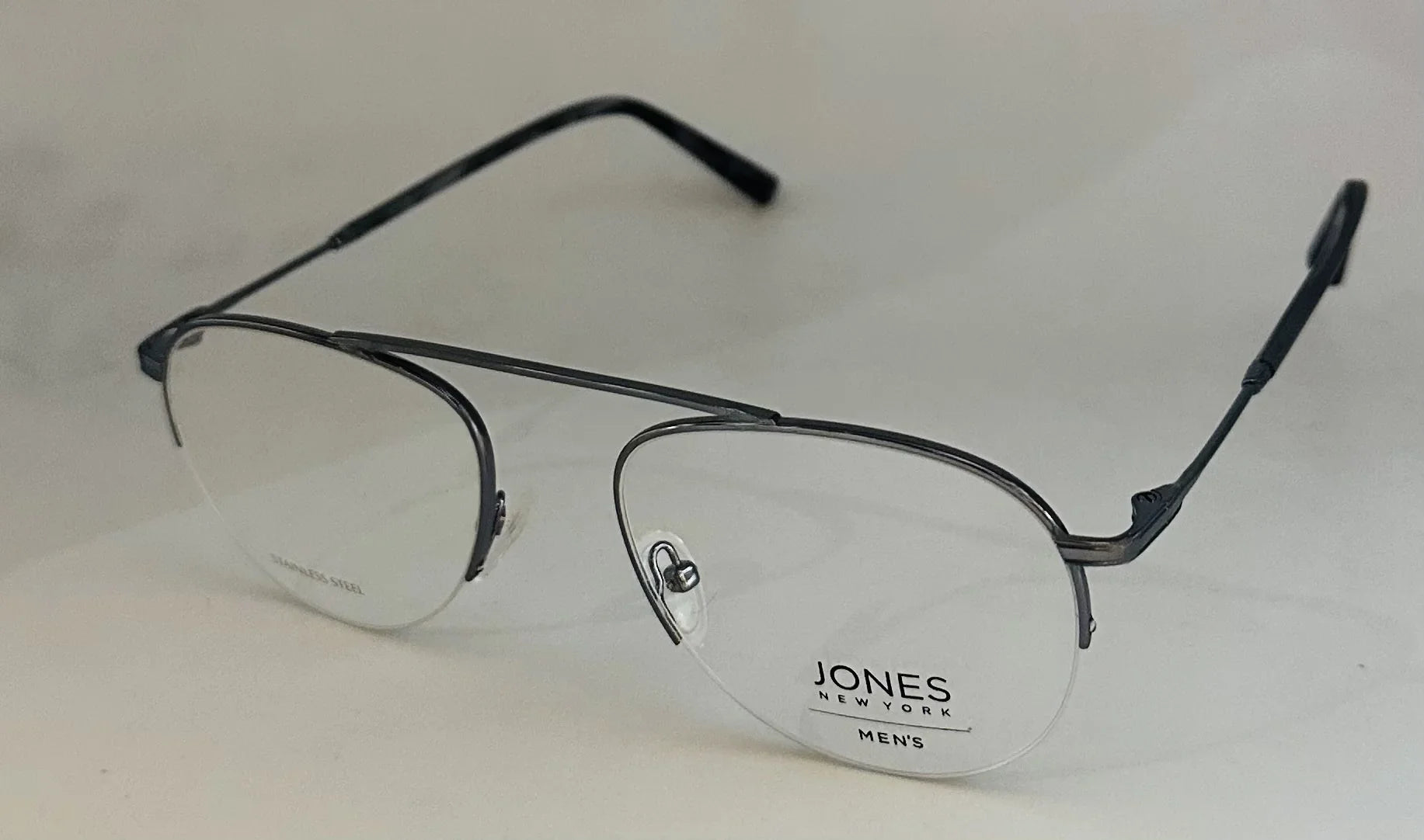 Mens 53mm New Frame. Jones J359. Rimless Aviator York Eyewear Gunmetal Metal