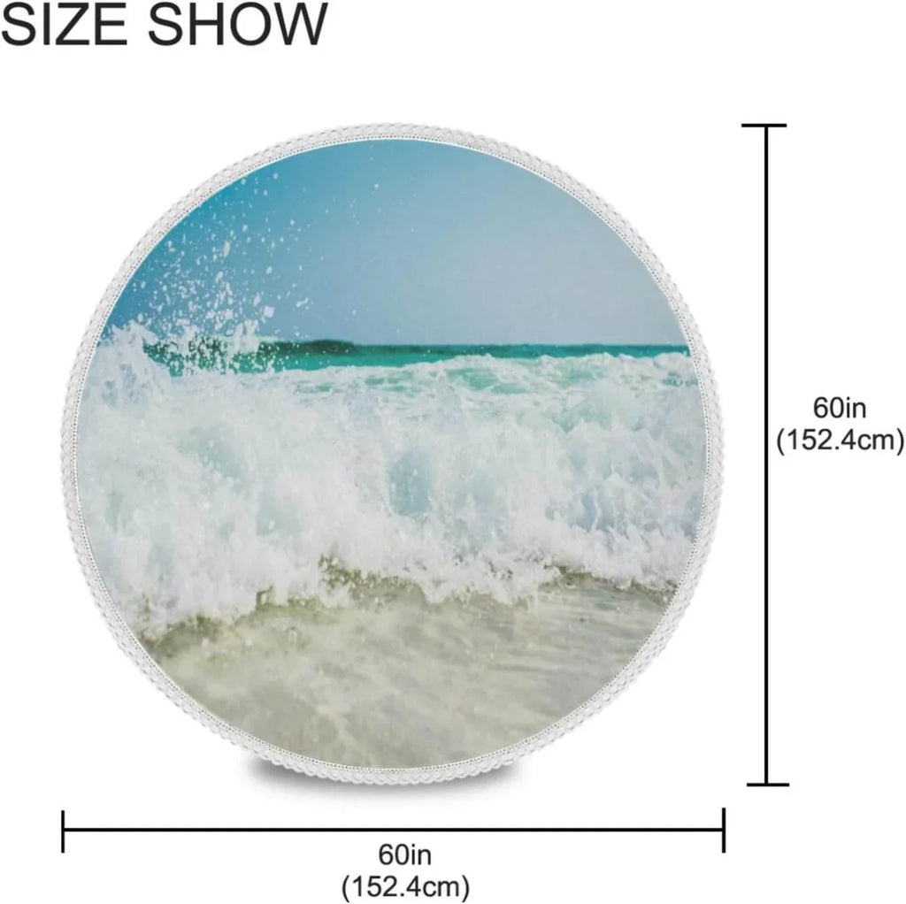 Wrinkle Decor Indoor Party Circular Kitchen Lace Summer for Shield Ocean Wave Round Tablecloth Sea Free, Table 60inch Washable Dining Tropical