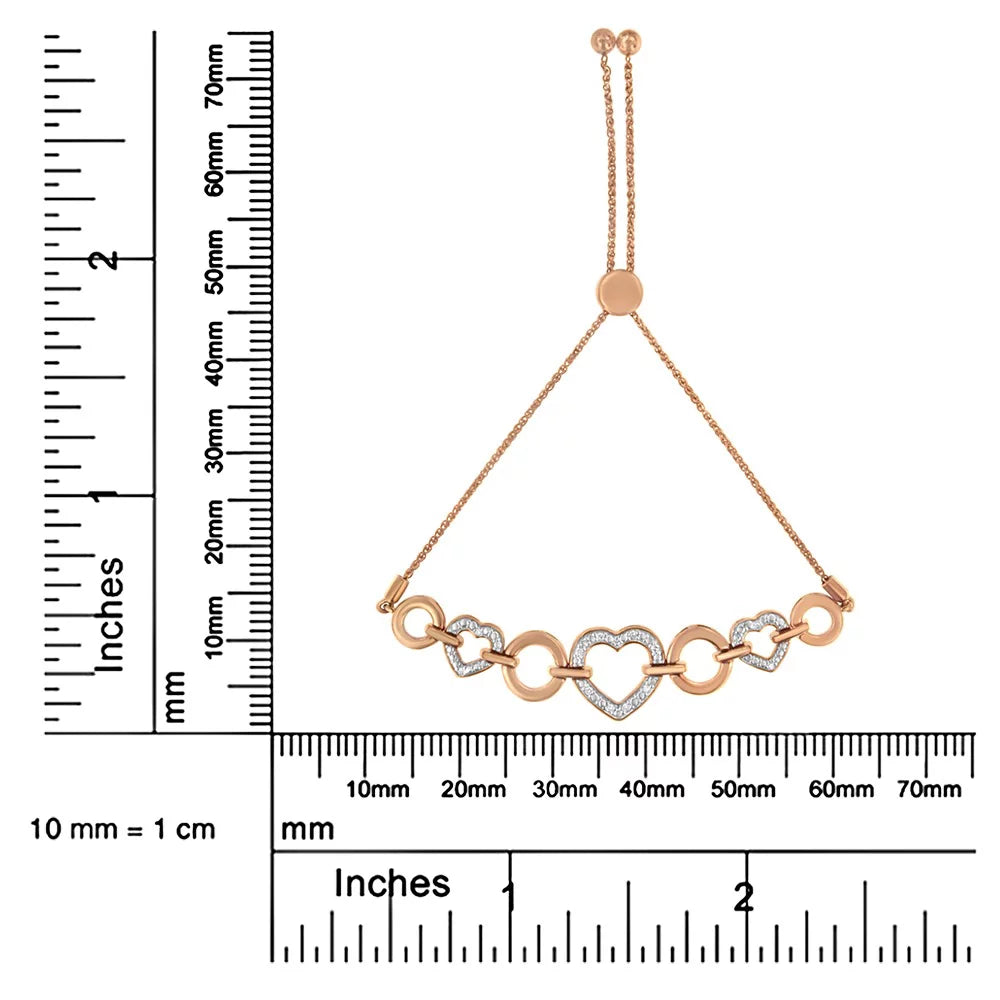 Bolo Accent Adjustable (I-J Link Plated Diamond 14K Clarity) Color, Silver 6”-10” Heart I3 Rose Bracelet .925 and Gold Sterling Circle