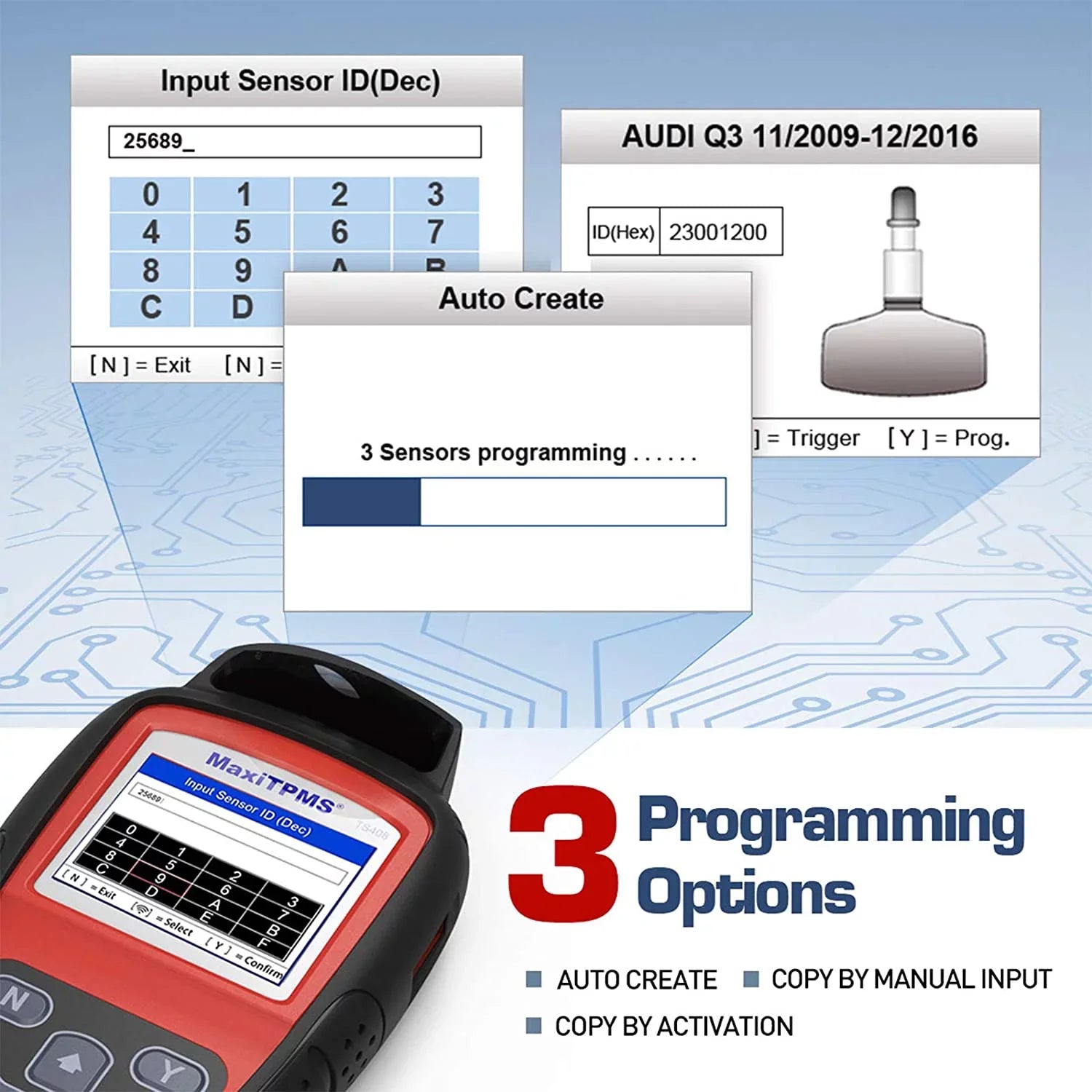 Sensor TS408, Key Autel Program, Testing Relearn Reset, Activation, Tool Fob