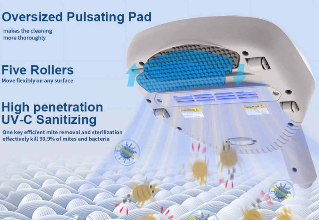 Kills Cleaner Pulsating Allergen Vacuum with Sanitizer remove Allergens/Bacteria/Mite Handheld Large Hair/Dust Pad&True