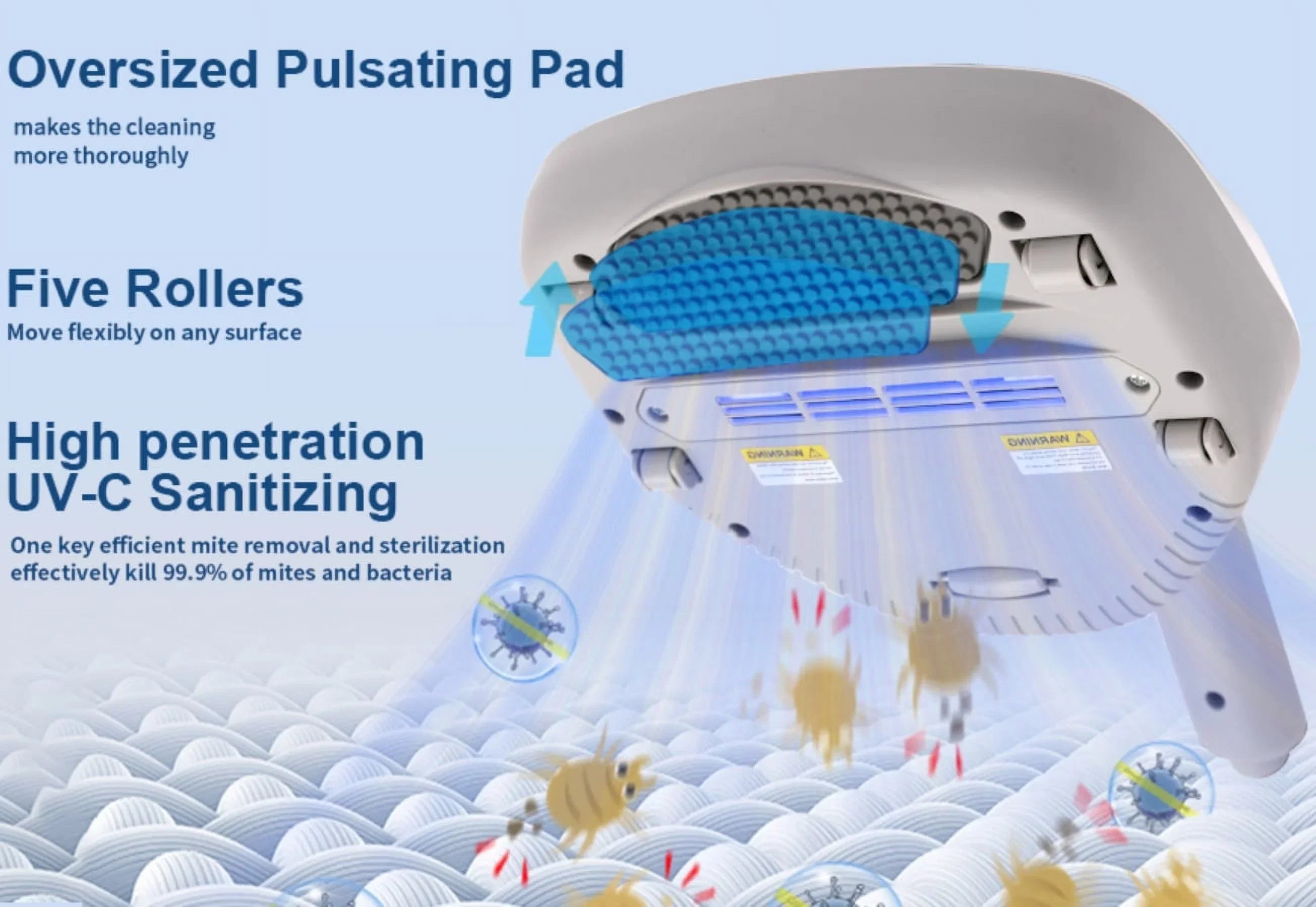 Kills Cleaner Pulsating Allergen Vacuum with Sanitizer remove Allergens/Bacteria/Mite Handheld Large Hair/Dust Pad&True
