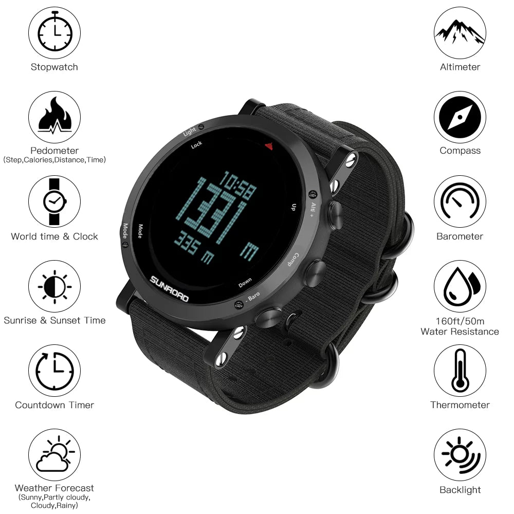 Barometer Mountaineering Running Outdoor 50meters Watch Sports Compass Men for Trekking Camping -resistant Forecast Multifunctional Altimeter Watch Climatic