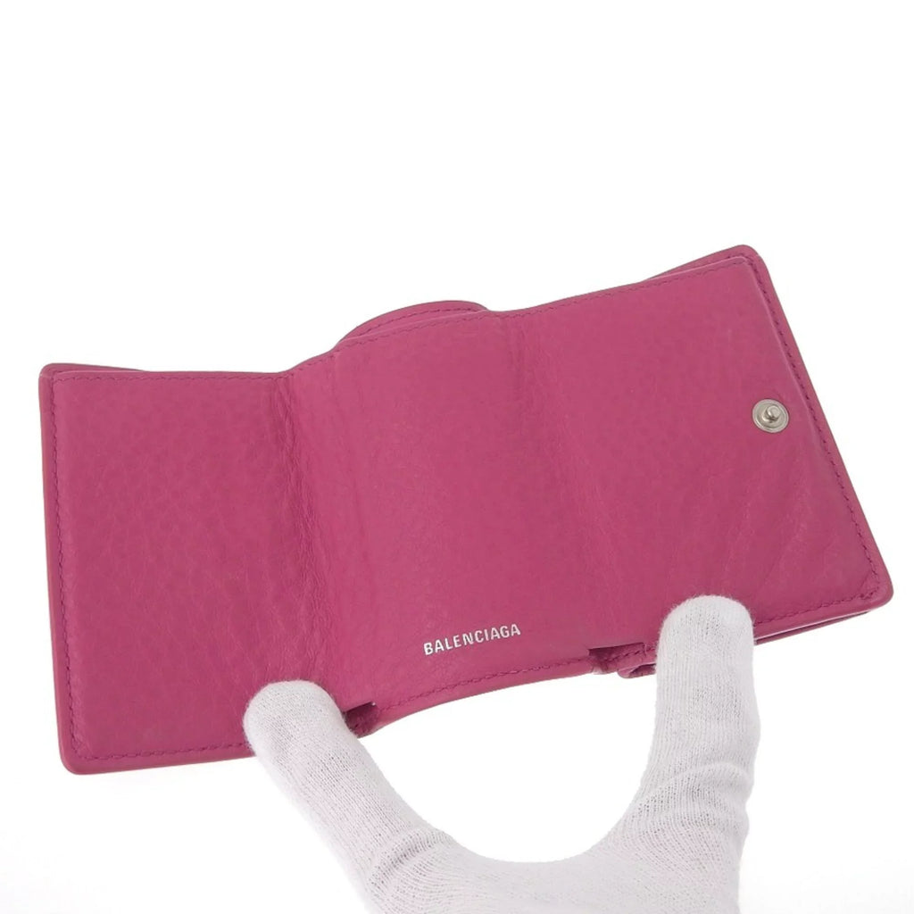 tri-fold wallet hook (Good) Balenciaga with mini paper pink Pre-Owned leather 391446
