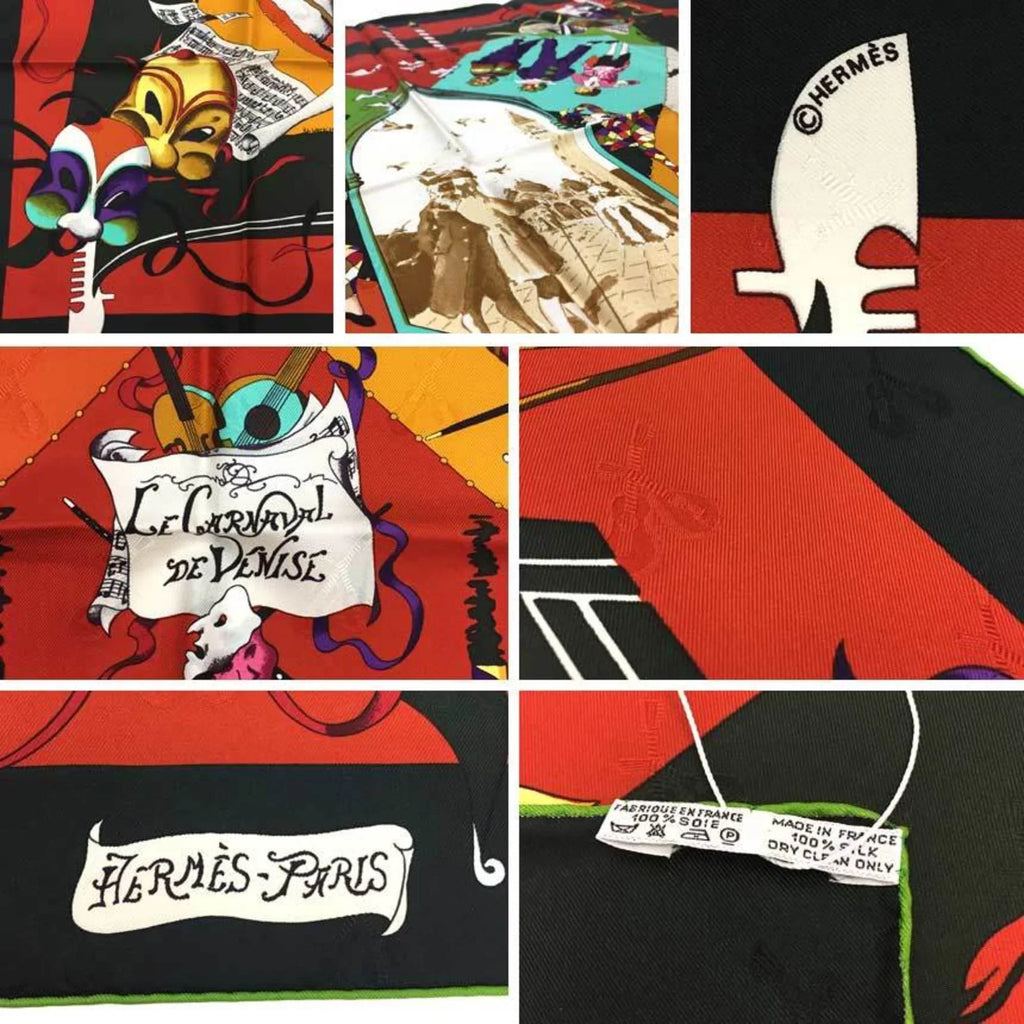 Carnival Moss Carre 90 Orange Venice Muffler aq7392 (Like New) Green Silk Hermes Scarf x Pre-Owned