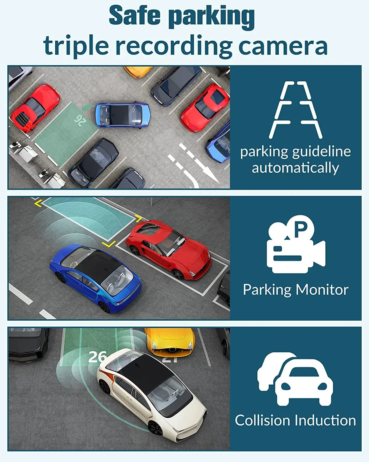 for Recording,24H Screen,,Loop Full 3 Mode Camera Dash Card,Built-in 32GB Night Cars Angle,2.0'' Channel with Vision,170°Wide Parking Inside,4K Cam Front Super and Rear Dash Free