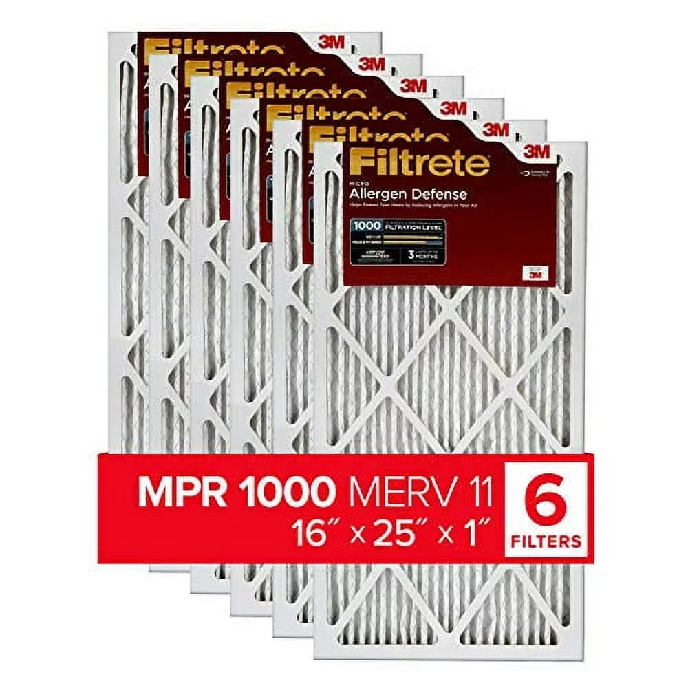 Micro Filtrete 1000, Defense, Allergen Filter, 16x25x1, 6-Pack Air Furnace