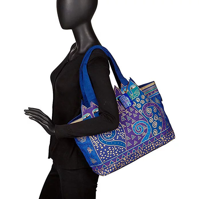 Large Indigo Laurel Cats Burch Tote Cutout (Indigo Cats) Shoulder