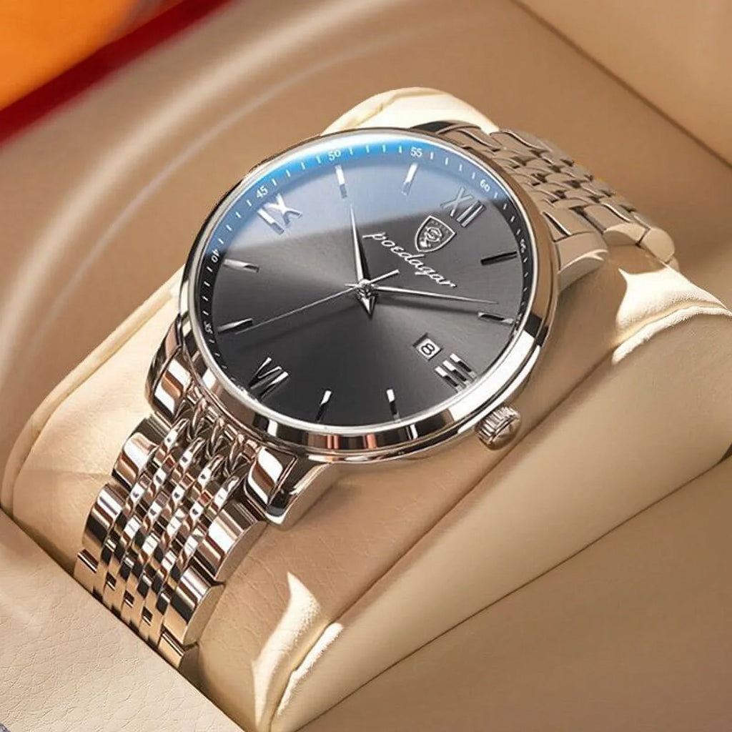 Calender POEDAGAR Cool Luxury Steel Week New Ultra-Thin Quartz Business Stainless Watches Fashion Wristwatch Waterproof Men