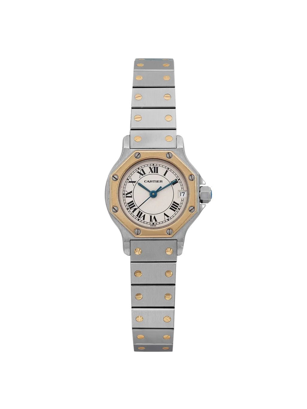 Steel 18K Santos (Good) Gold Octagon Cartier Cream 187903 Watch Yellow Pre-owned