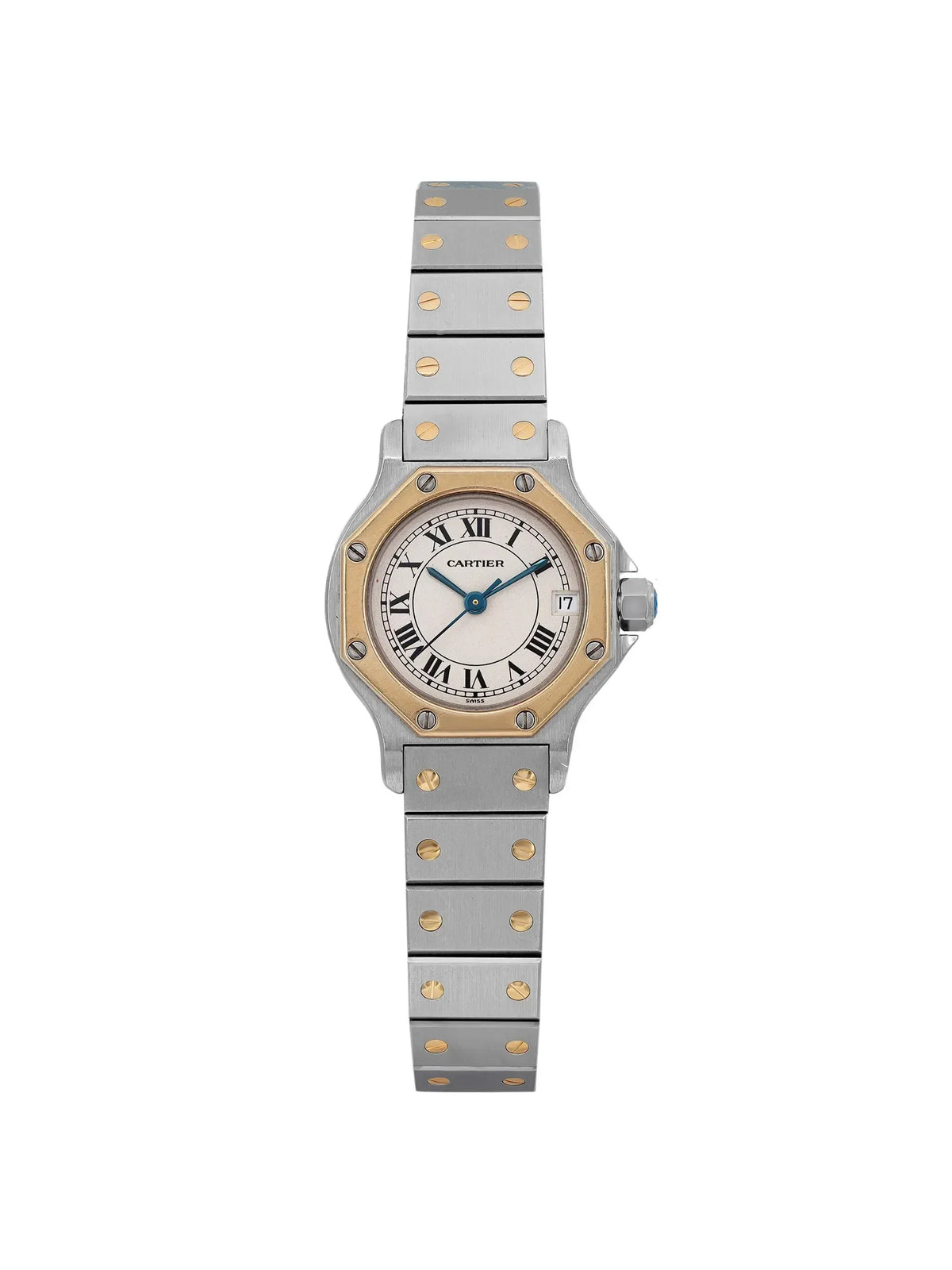 Steel 18K Santos (Good) Gold Octagon Cartier Cream 187903 Watch Yellow Pre-owned